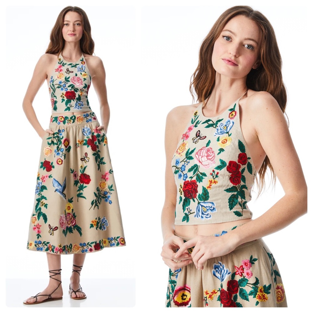 ALICE + OLIVIA Jaymee Embroidered Halter Top